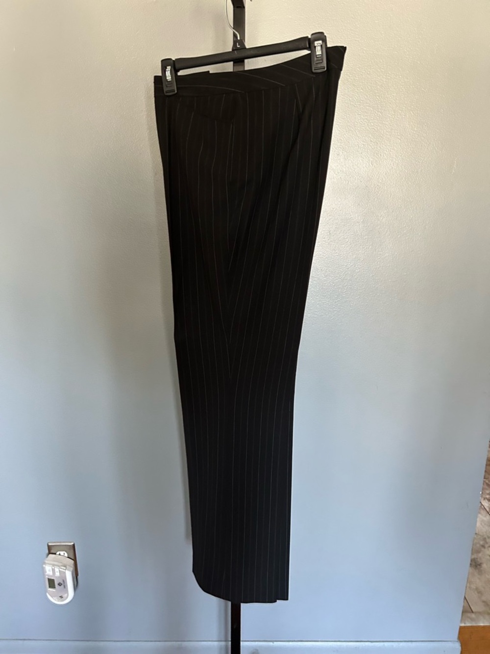 Women's Black Pinstripe Straight-Leg Trousers